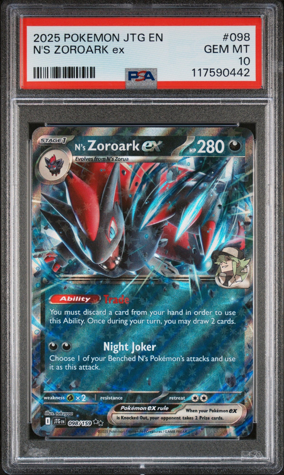 PSA 10 2025 Pokémon TCG N's Zoroark Ex #098 Journey Together