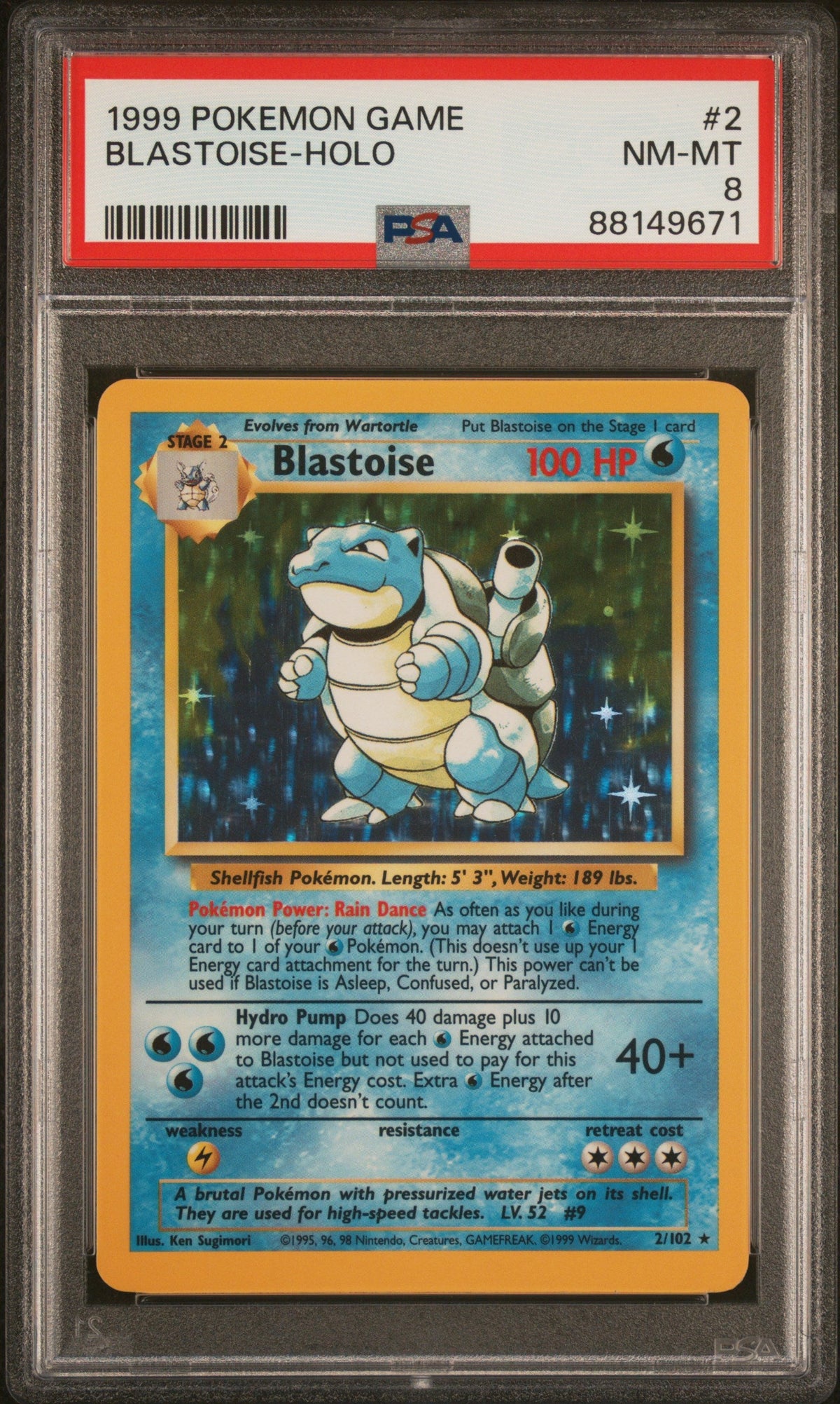 PSA 8 1999 Pokémon TCG Blastoise #2 Base Set