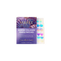 Marée Marine Collagen Pimple Patches packaging box shown next to a sheet of four iridescent heart-shaped patches on a white background.