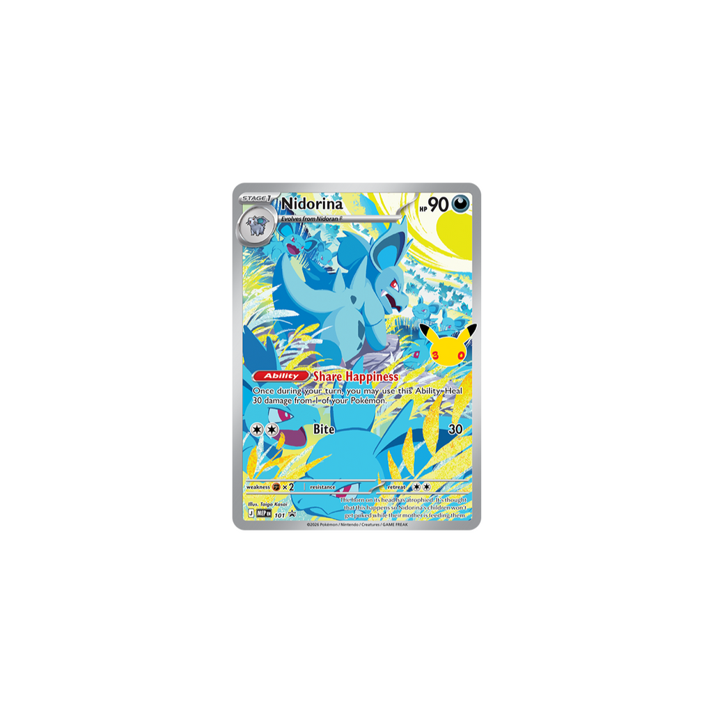 A single Pokémon trading card featuring Nidorina, a blue poison-type creature, centered on a plain white background. The card has a silver border, blue and yellow artwork, and visible Pokémon branding and card text.