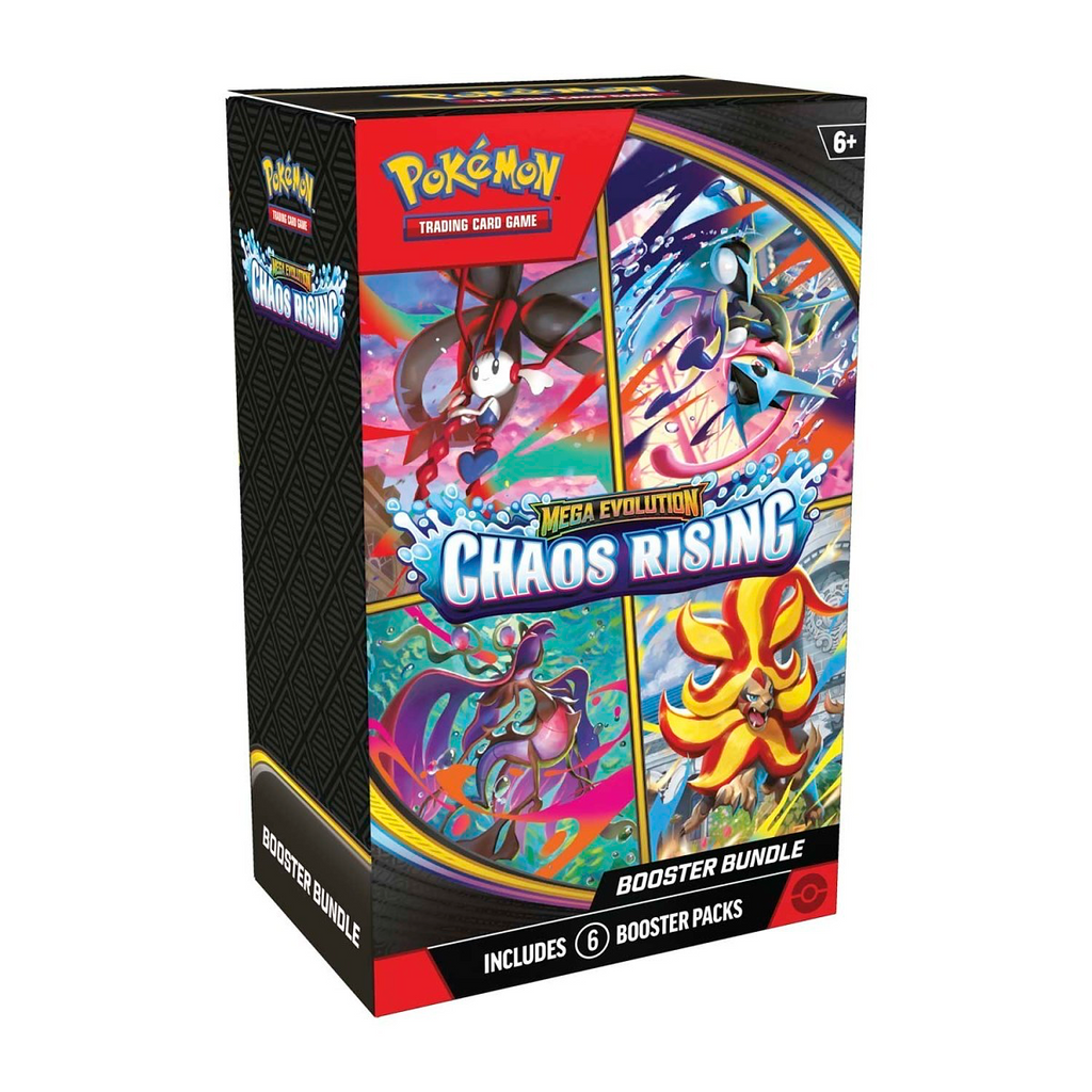 Pokémon Trading Card Game booster bundle packaging with colorful designs on a white background