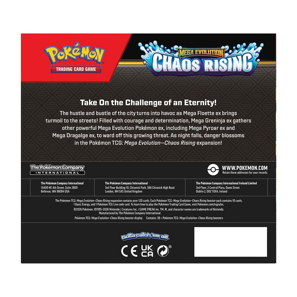 Pokémon Trading Card Game Mega Evolution Chaos Rising packaging rear no upc