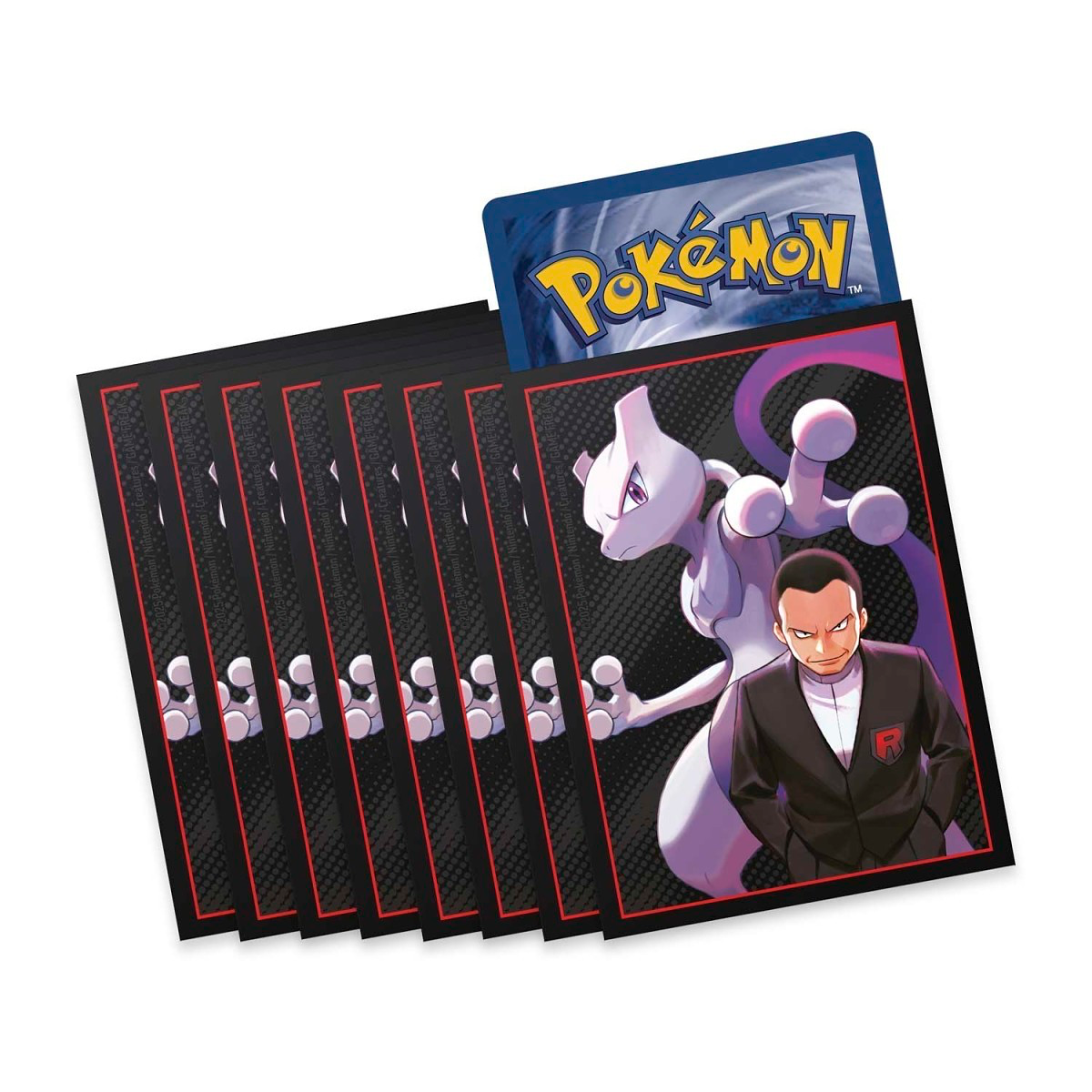 Pokemon TCG Destined Rivals Elite Trainer Box Card Sleeves featuring Team Rocket Giovanni & Mewtwo