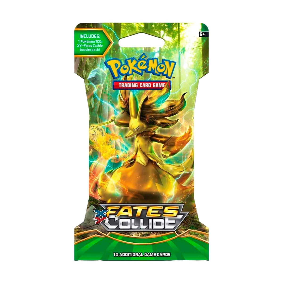 Pokémon trading card game pack featuring Fire Psychic Delphox Starter green and gold artwork.