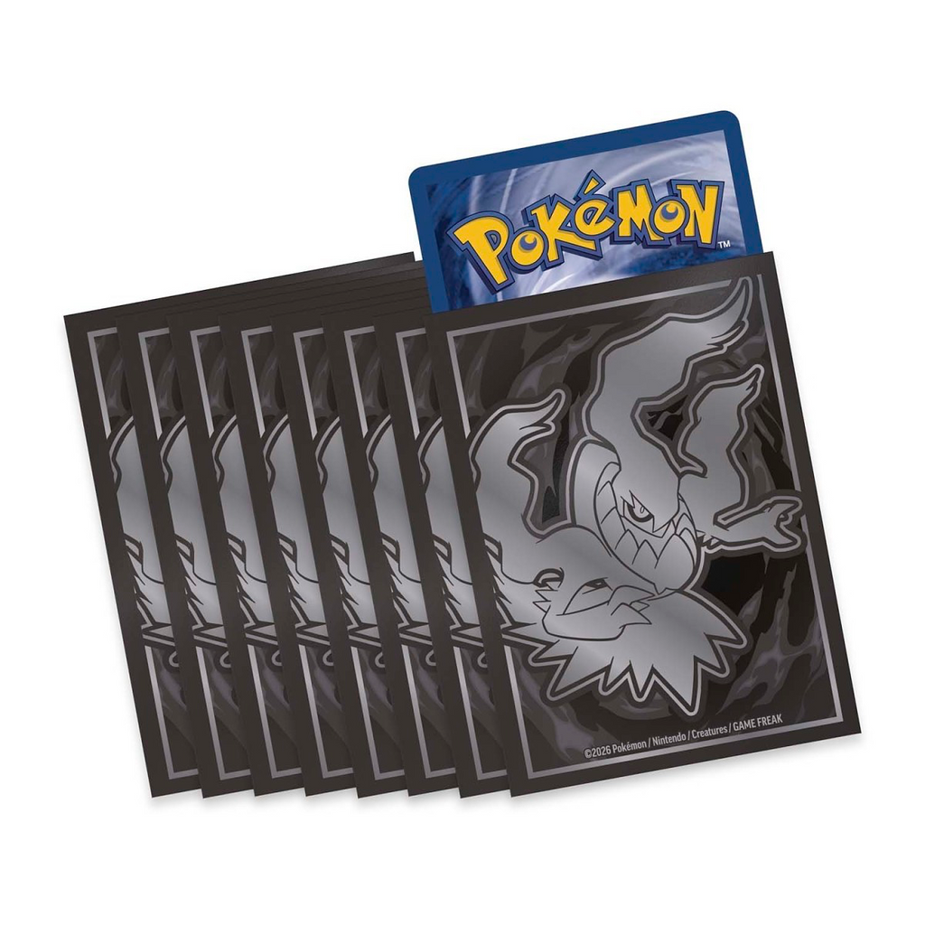Pokémon trading card sleeves with a prominent card featuring a ghostly darkrai  design.