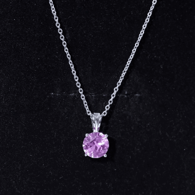 Pink Sapphire 2 Carat Lab Grown Solitaire Pendant Silver Necklace