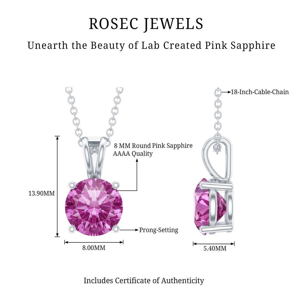 Pink Sapphire 2 Carat Lab Grown Solitaire Pendant Silver Necklace