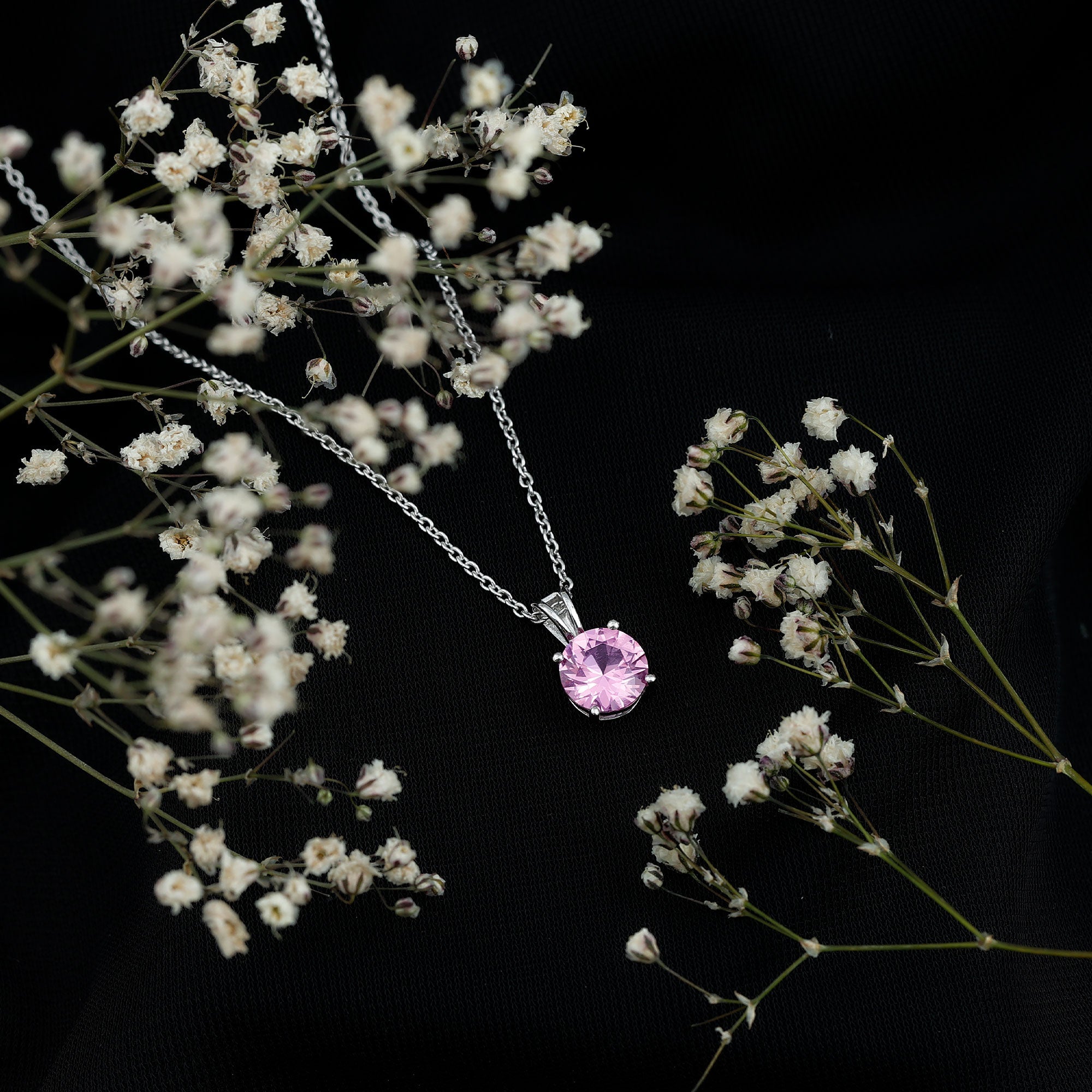 Pink Sapphire 2 Carat Lab Grown Solitaire Pendant Silver Necklace