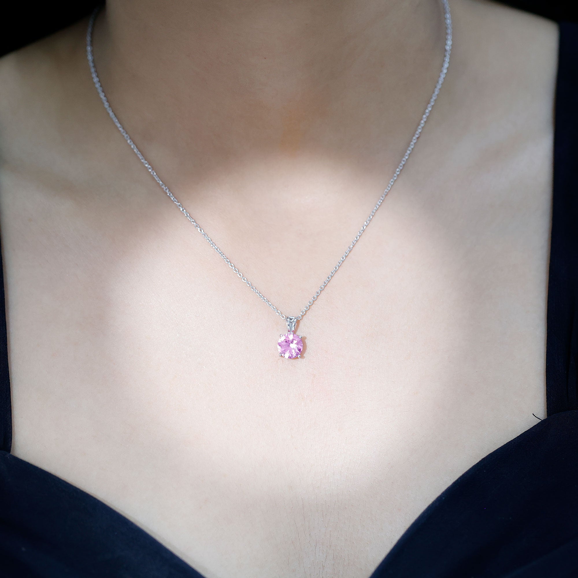Pink Sapphire 2 Carat Lab Grown Solitaire Pendant Silver Necklace