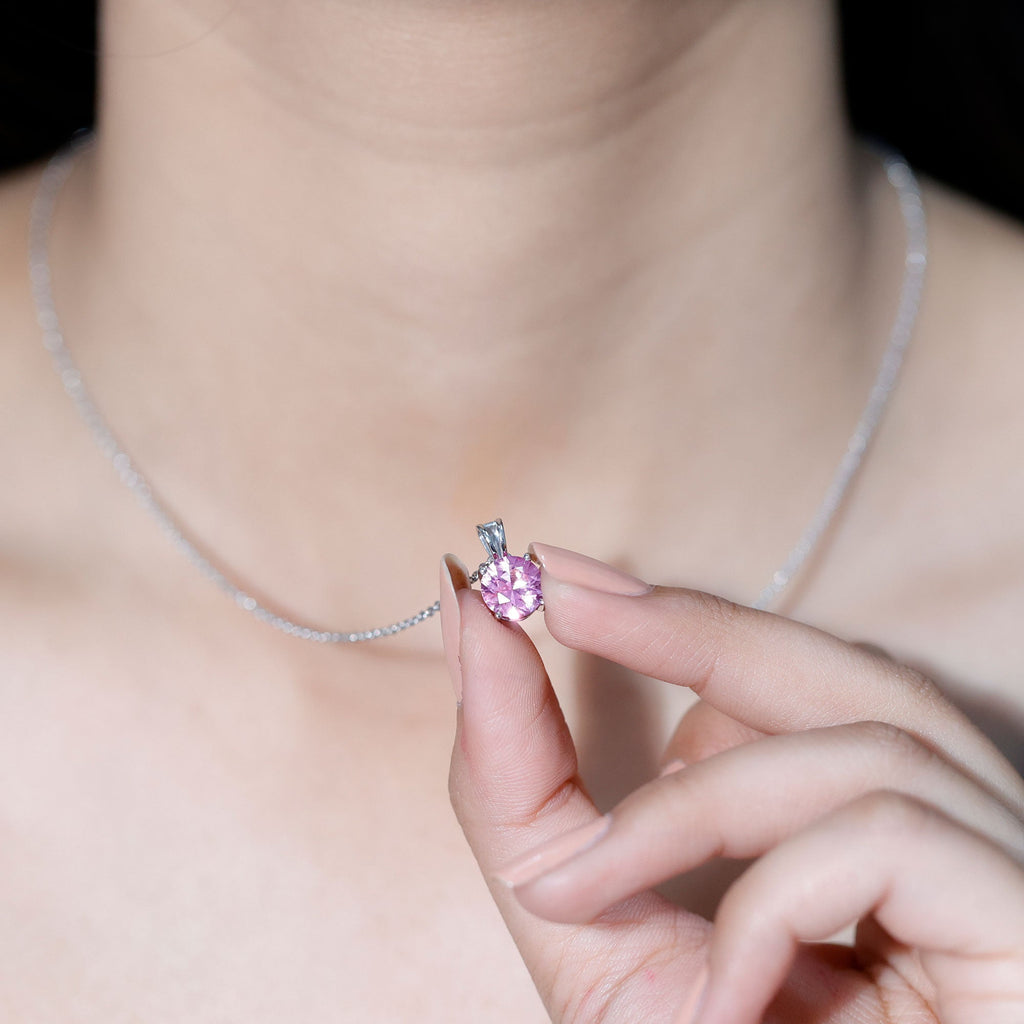 Pink Sapphire 2 Carat Lab Grown Solitaire Pendant Silver Necklace