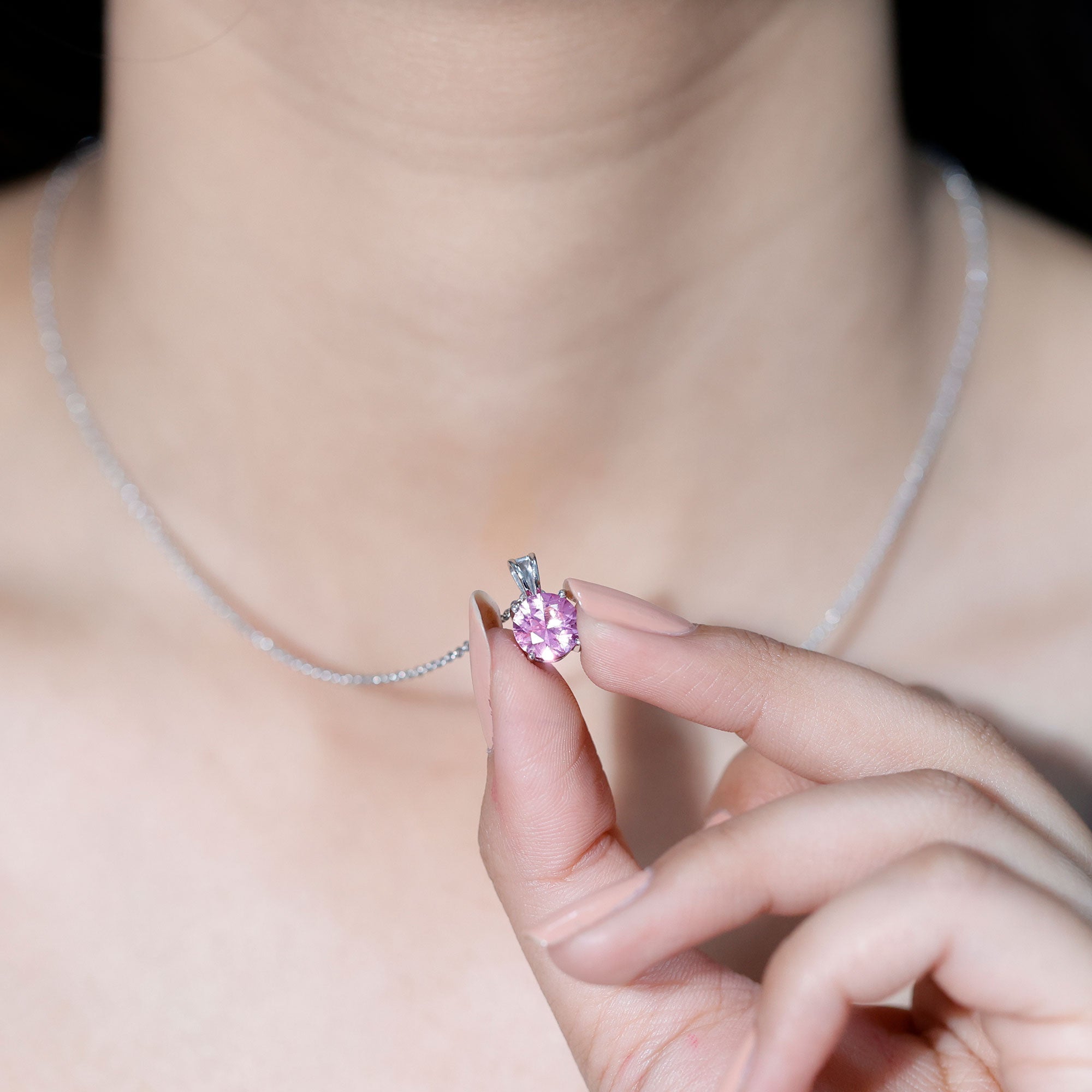 Pink Sapphire 2 Carat Lab Grown Solitaire Pendant Silver Necklace