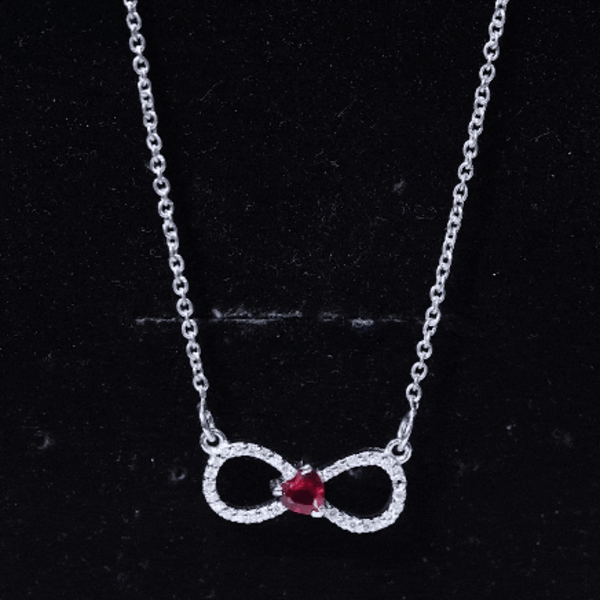 Infinity Necklace .50 CT Lab Ruby Moissanite Heart