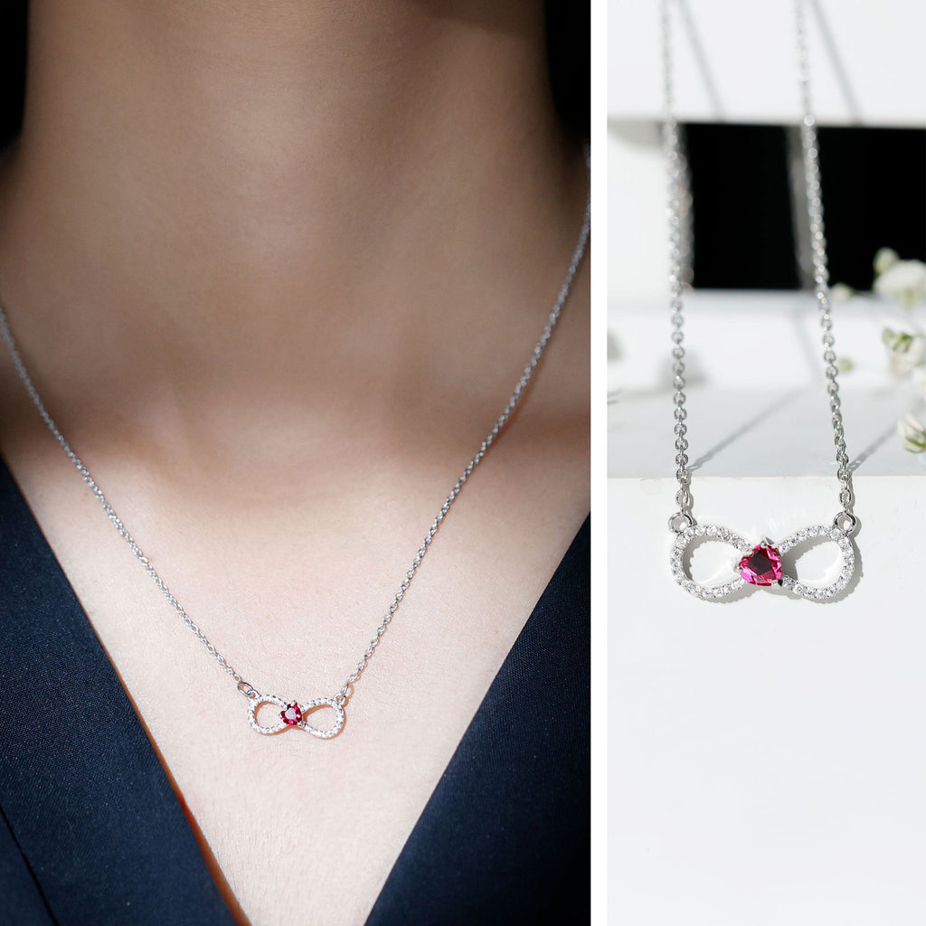 Infinity Necklace .50 CT Lab Ruby Moissanite Heart