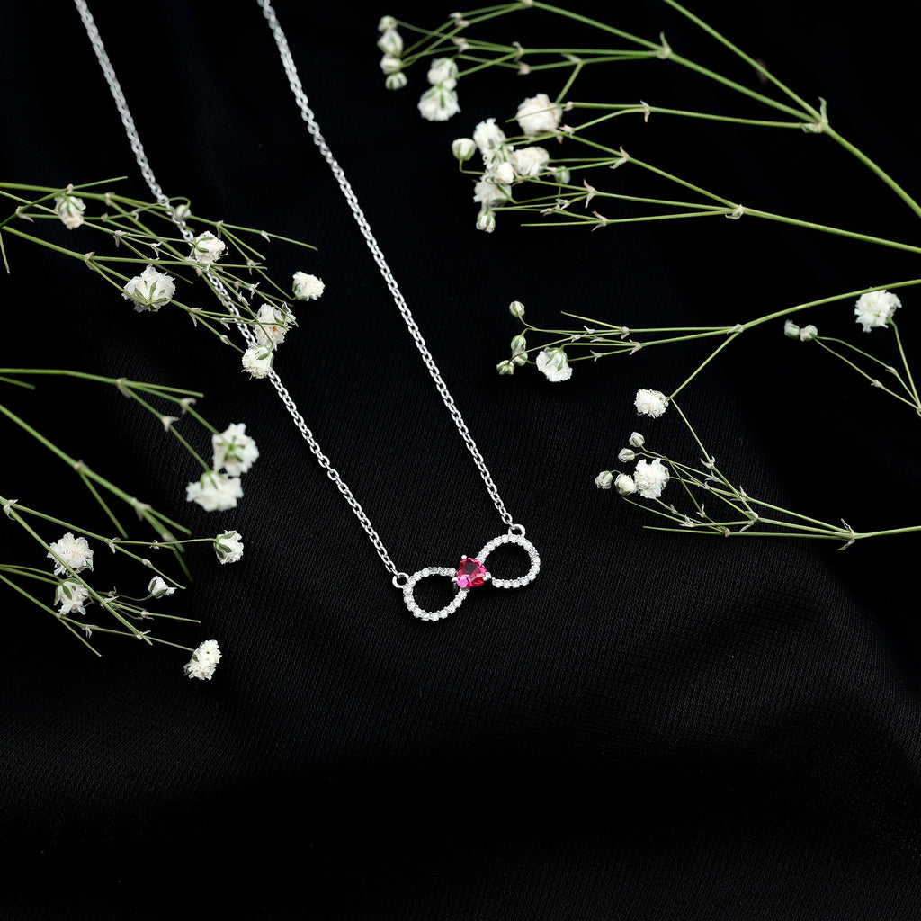Infinity Necklace .50 CT Lab Ruby Moissanite Heart