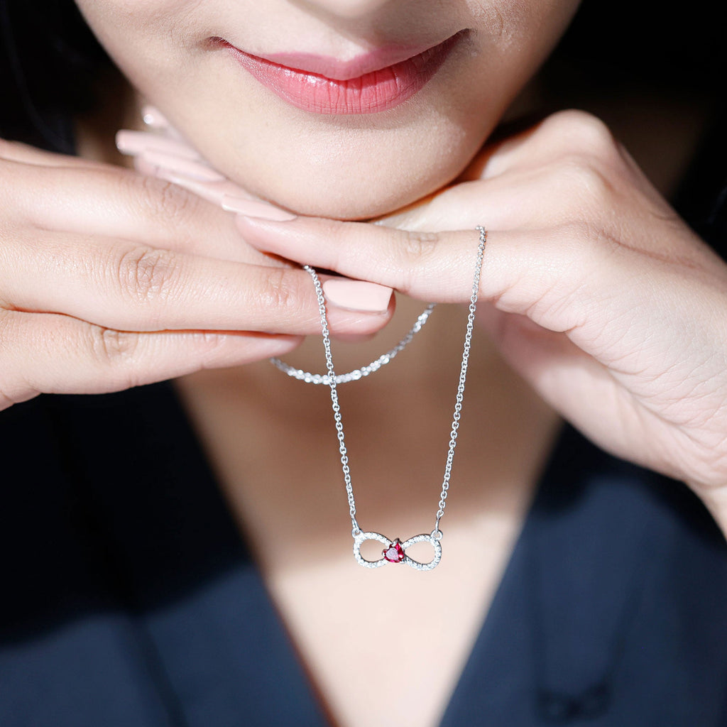 Infinity Necklace .50 CT Lab Ruby Moissanite Heart