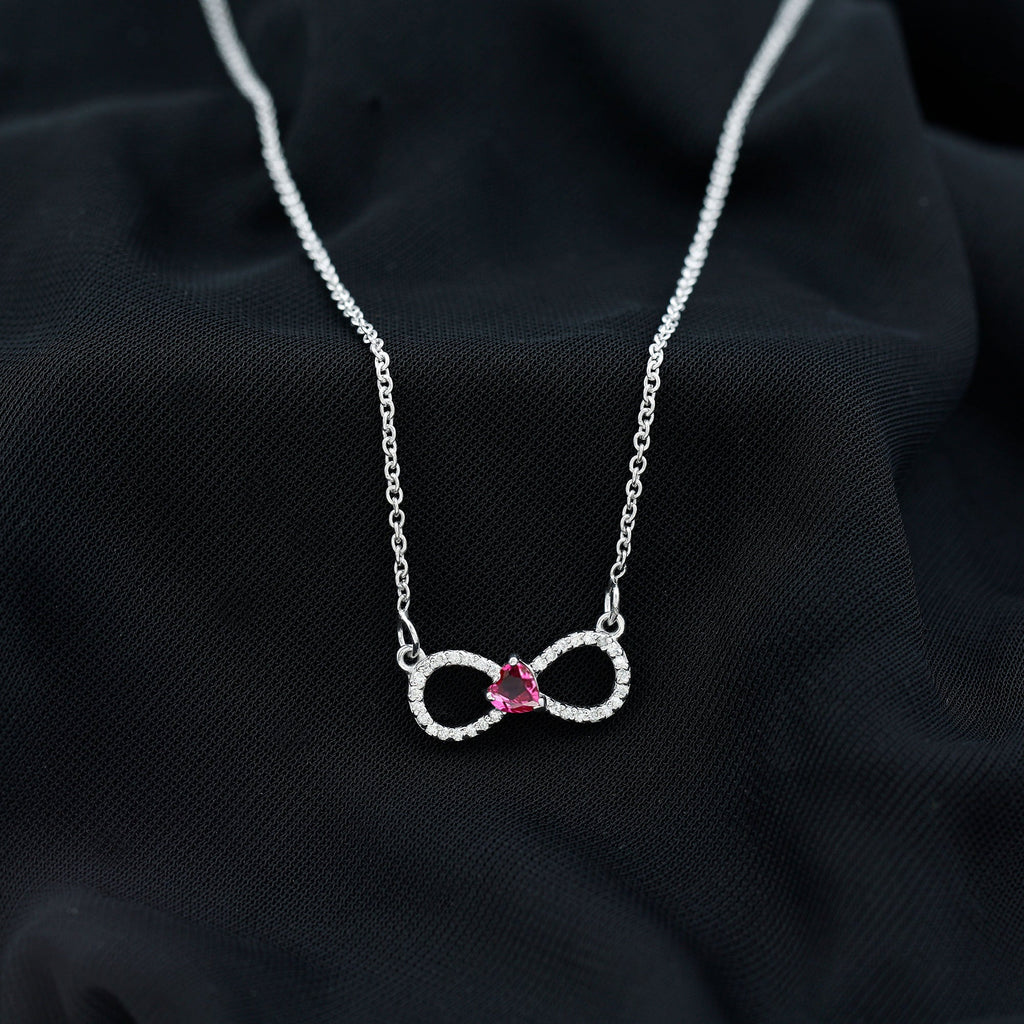 Infinity Necklace .50 CT Lab Ruby Moissanite Heart