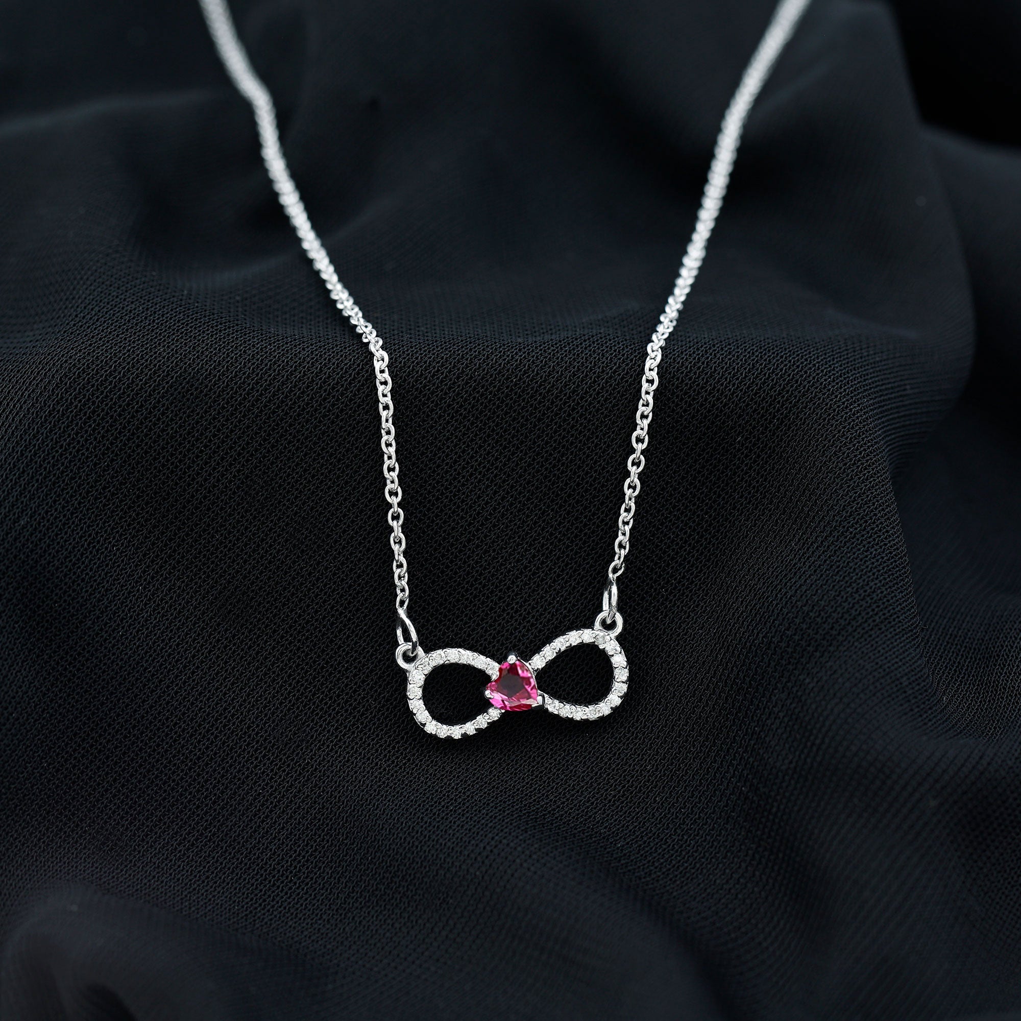 Infinity Necklace .50 CT Lab Ruby Moissanite Heart