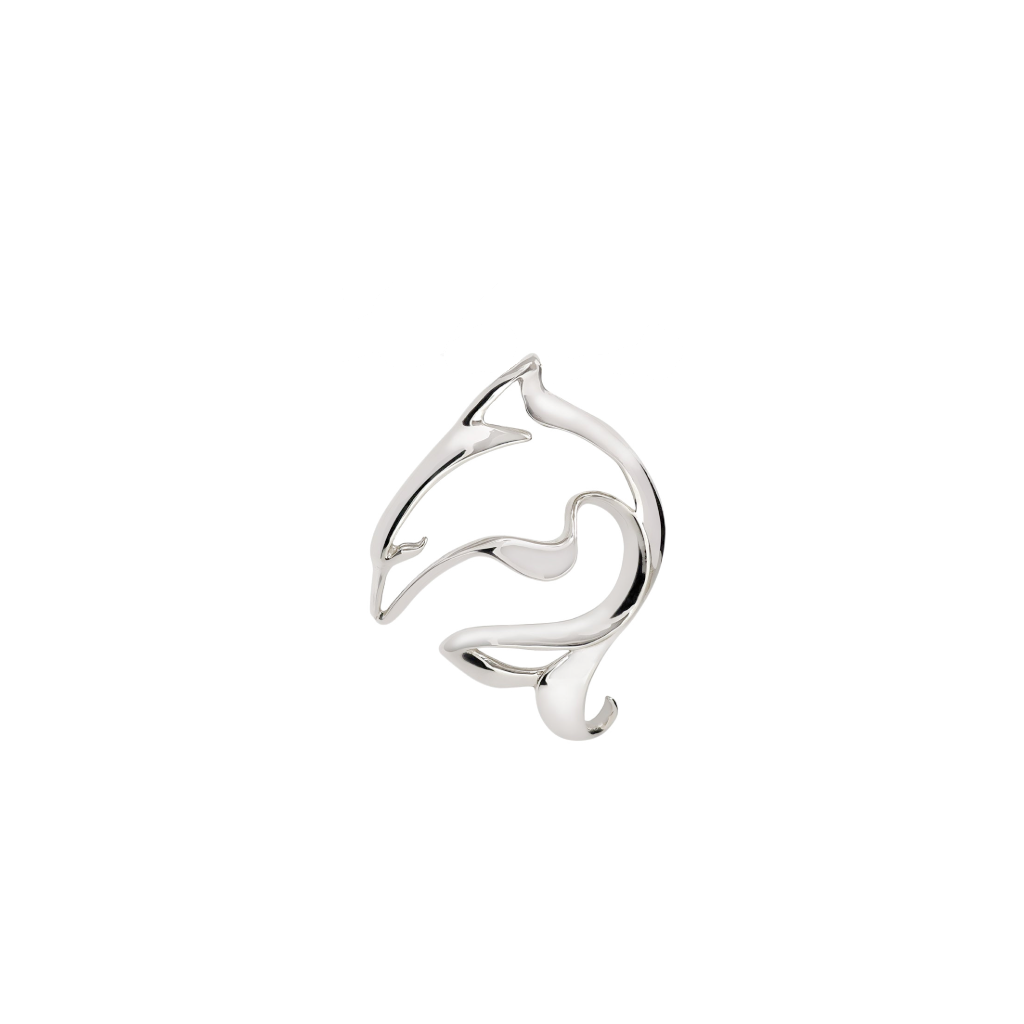Silver dolphin-shaped pendant crescent curved