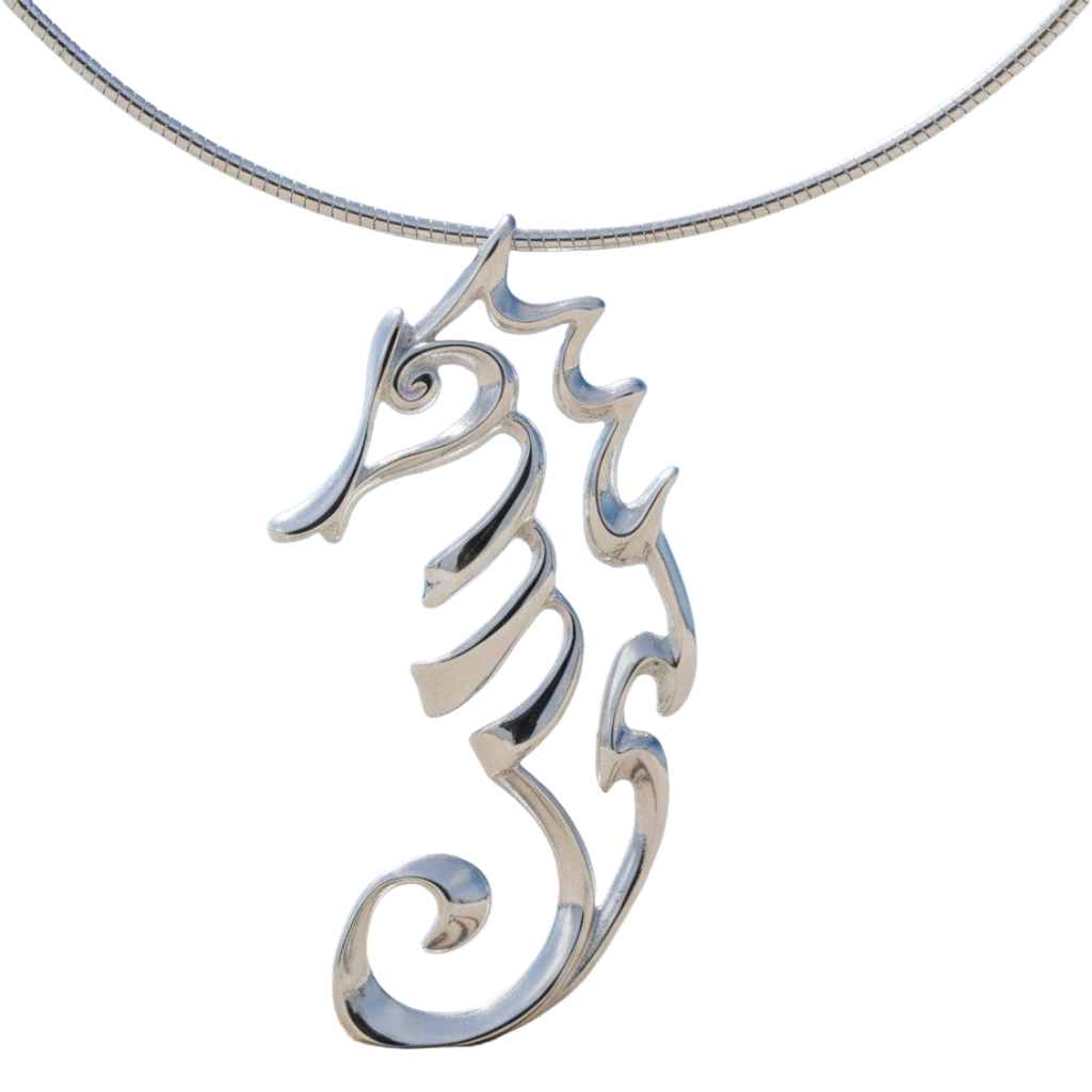 Silver seahorse pendant box chain necklace