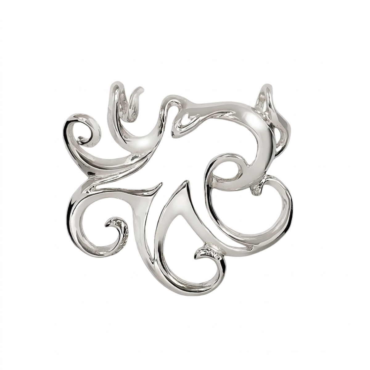 Silver decorative octopus jewelry on a white background