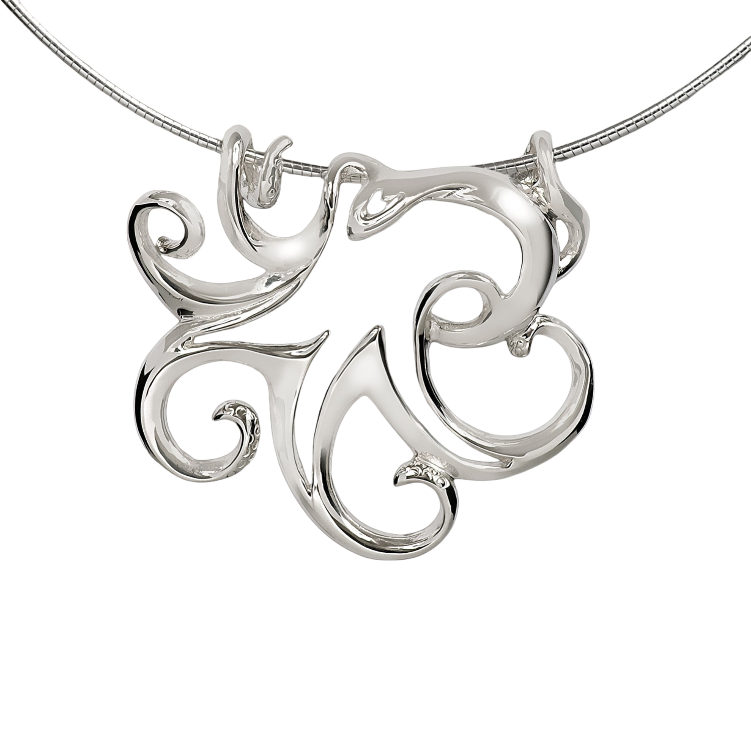 Silver wire frame 2D 3D Art octopus jewelry on a white background