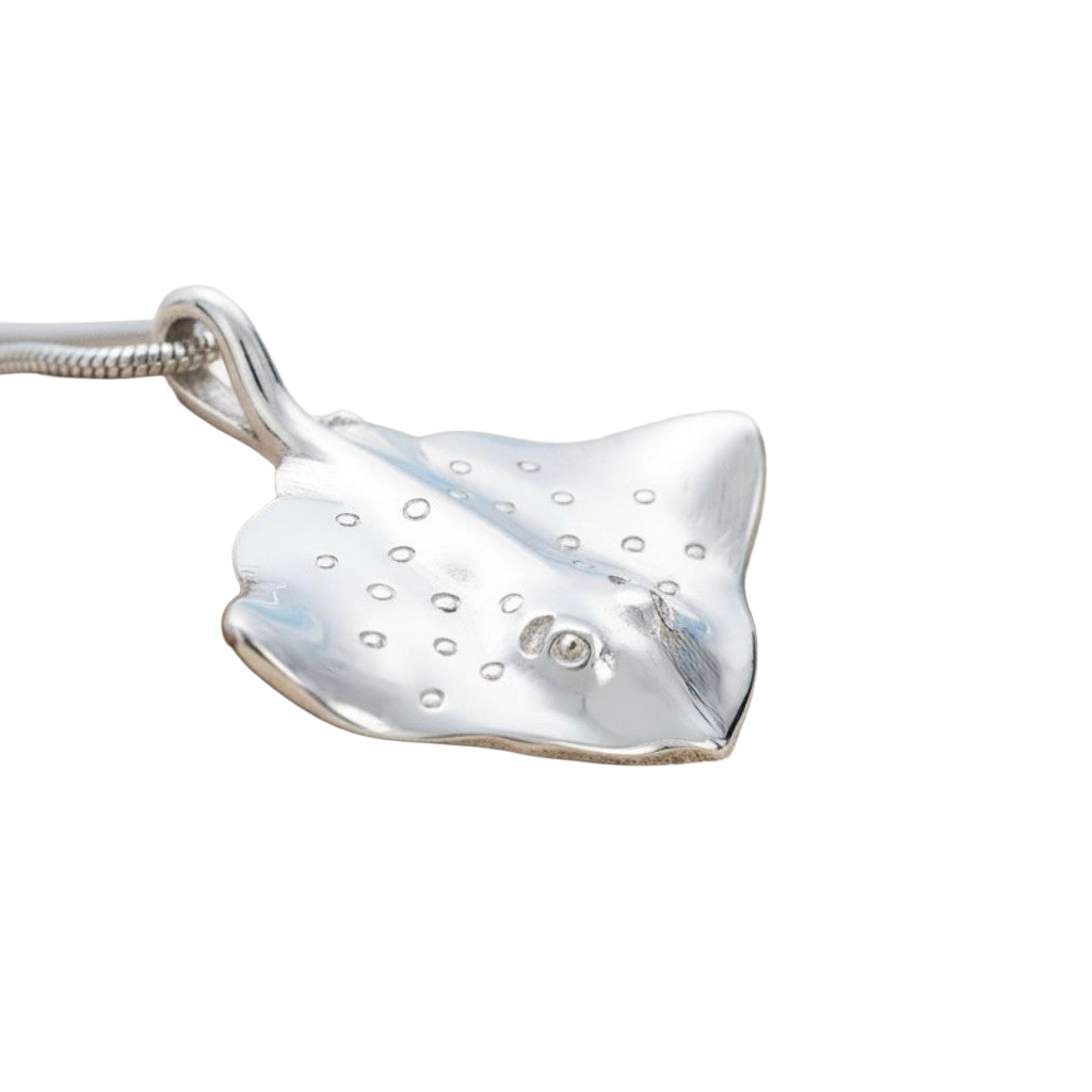 Sterling Silver stingray pendant necklace on a white background