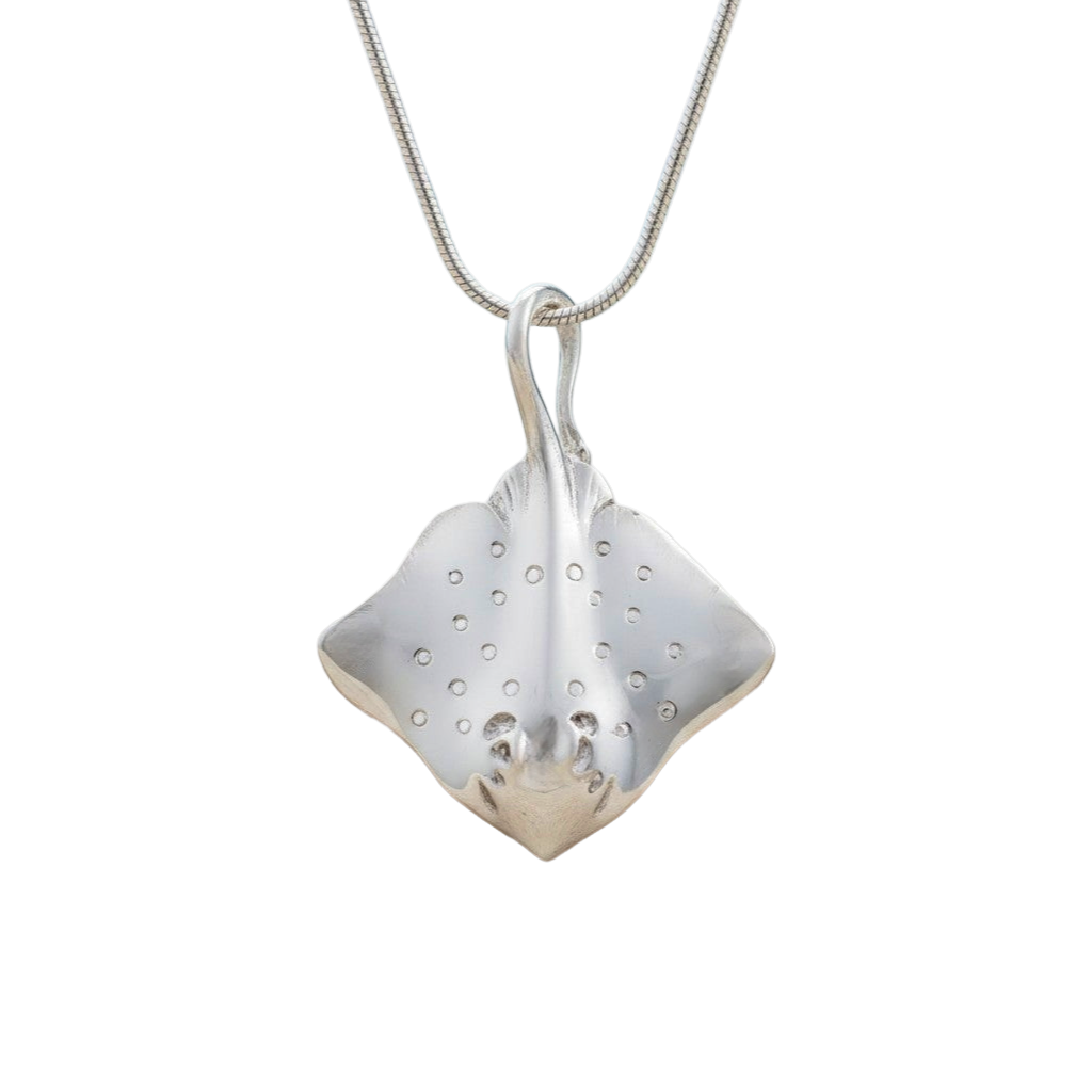 Silver pendant necklace on a white background