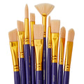 Set of paintbrushes with gold ferrules and purple wood handles