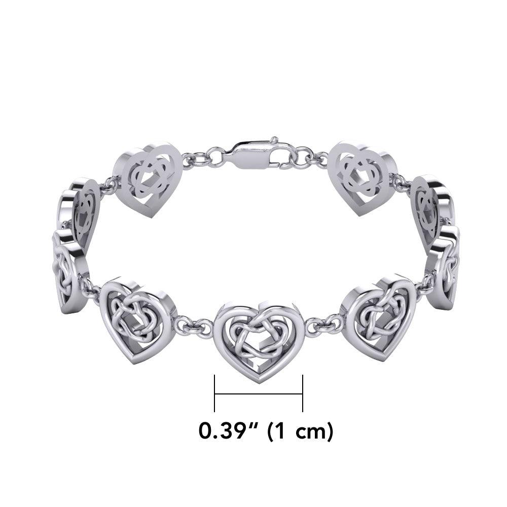 Celtic Knotwork and Hearts Sterling Silver Bracelet