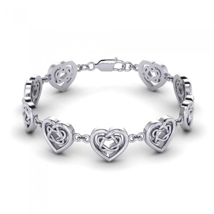 Celtic Knotwork and Hearts Sterling Silver Bracelet