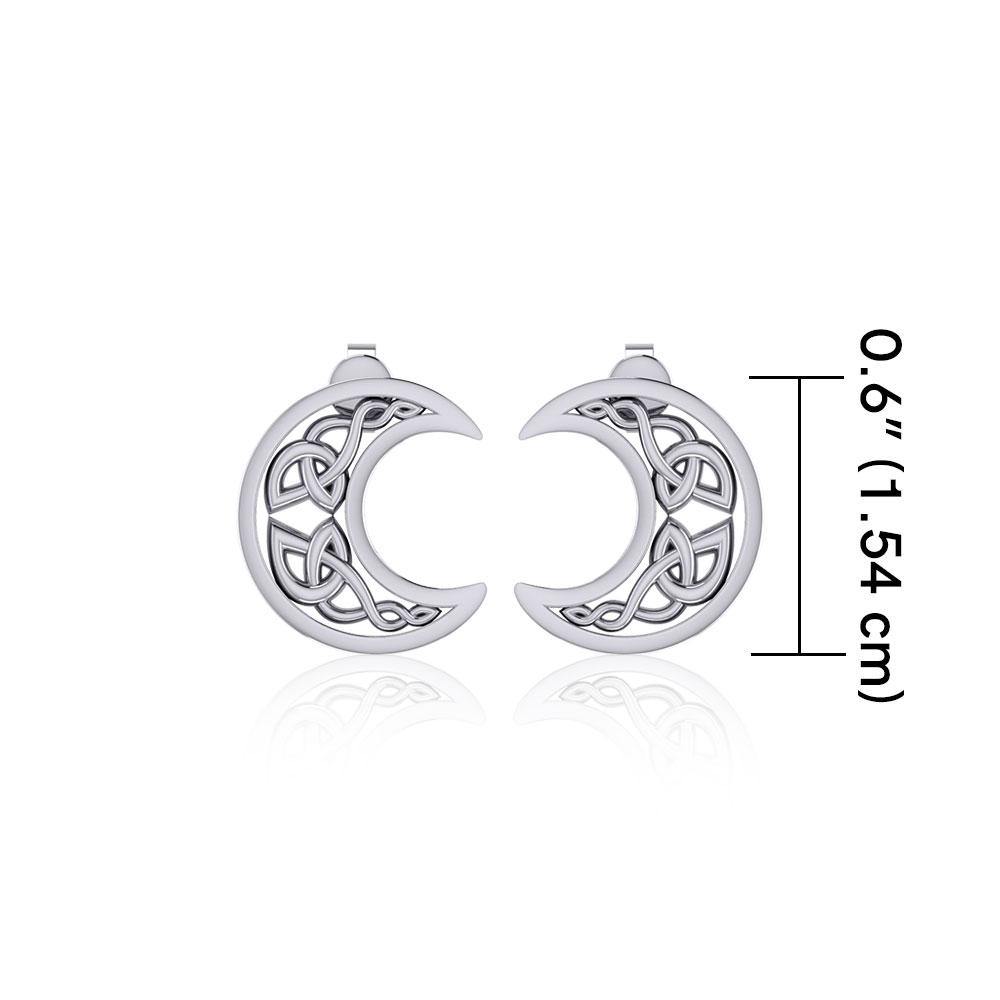 Hollow Celtic Crescent Moon Silver Earrings