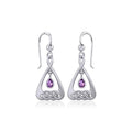 Celtic Knot Reverse Heart Teardrop Dangle Silver Earrings Gemstone Amethyst