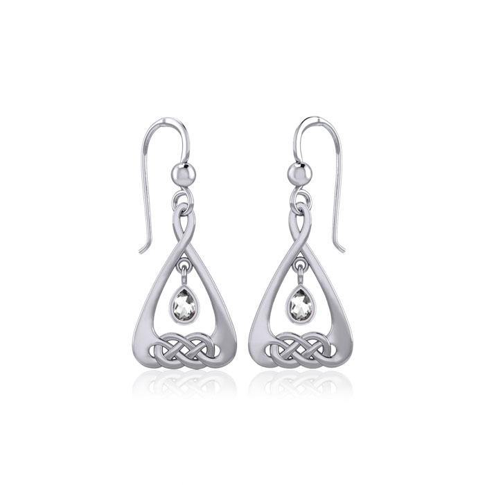 Celtic Knot Reverse Heart Teardrop Dangle Silver Earrings Gemstone Zirconia