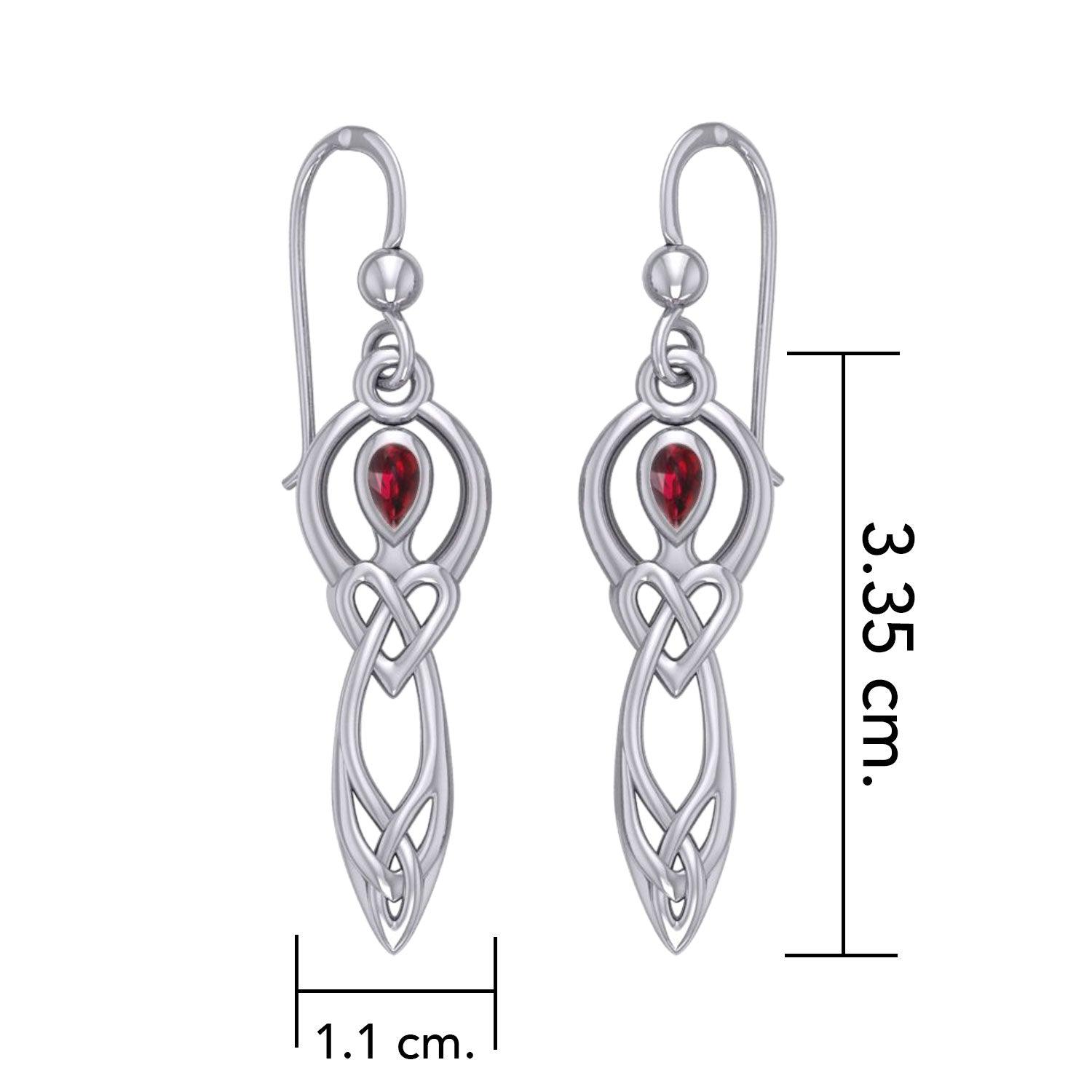 Celtic Knotwork Goddess with Gemstone Silver Earrings