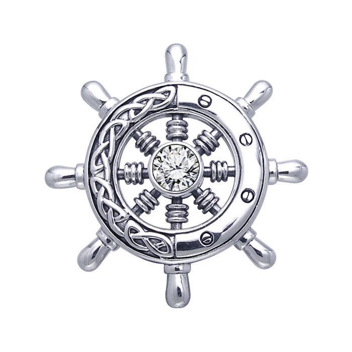 Large Celtic Ship Wheel Sterling Silver Pendant