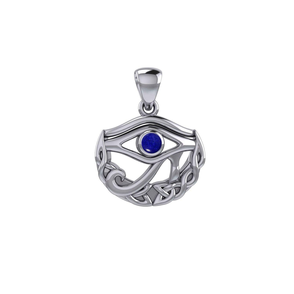 Eye of Horus with Celtic Knot Crescent Moon Silver Pendant