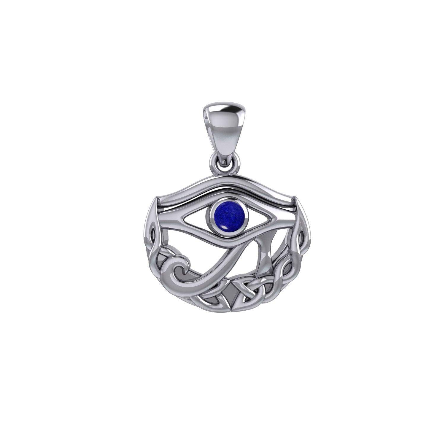 Eye of Horus with Celtic Knot Crescent Moon Silver Pendant