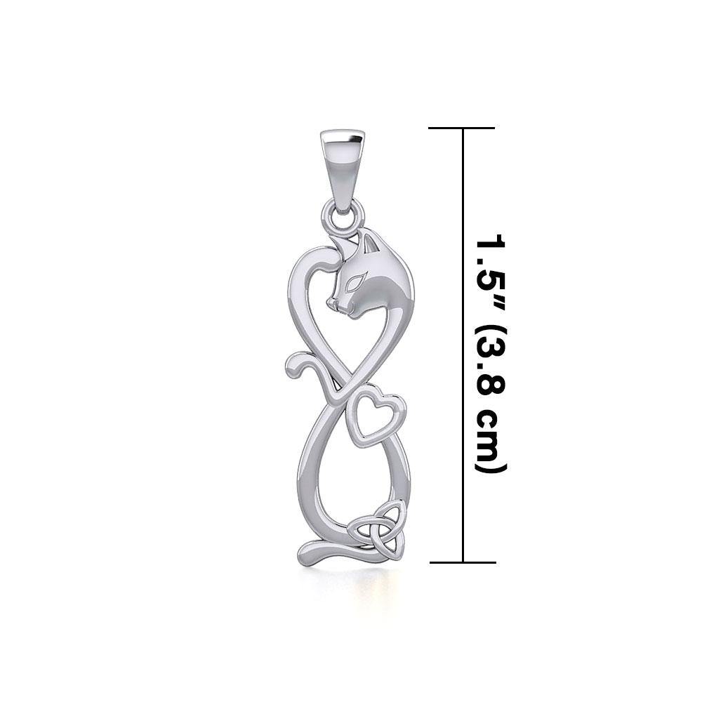 Infinity Cat with Heart and Celtic Trinity Knot Sterling Silver Pendant