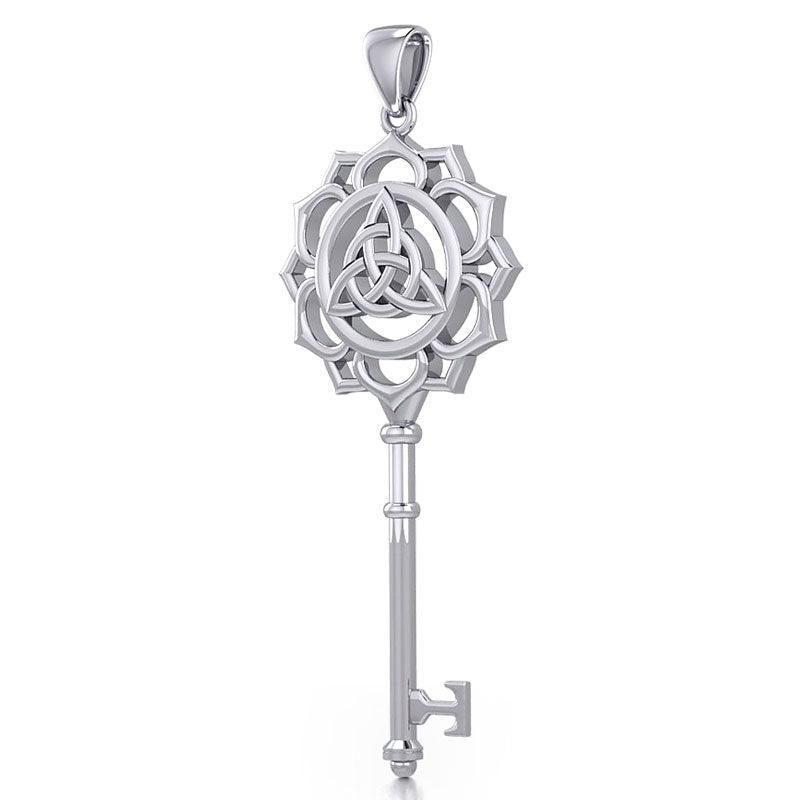 Celtic Triquetra Spiritual Enchantment Key Sterling Silver Pendant