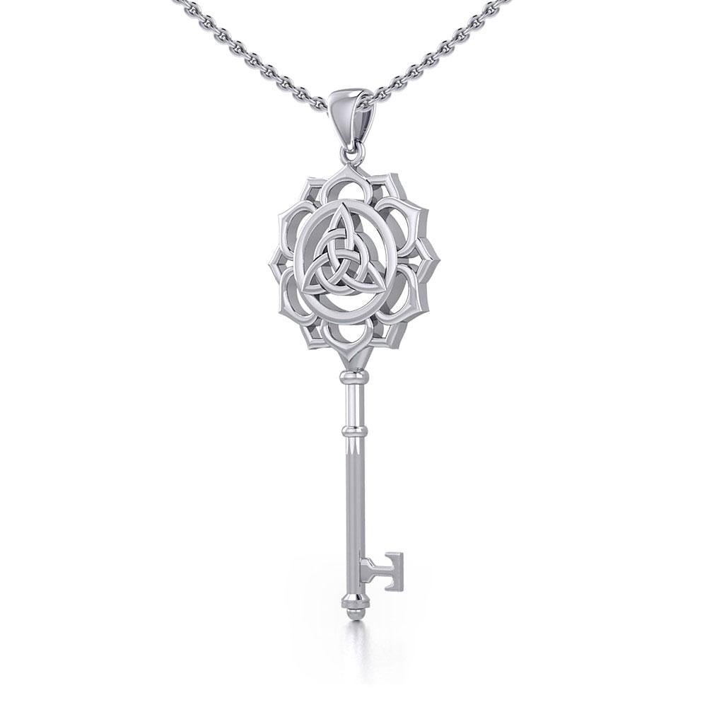 Celtic Triquetra Spiritual Enchantment Key Sterling Silver Pendant
