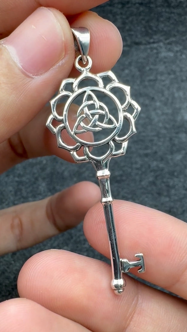 Celtic Triquetra Spiritual Enchantment Key Sterling Silver Pendant