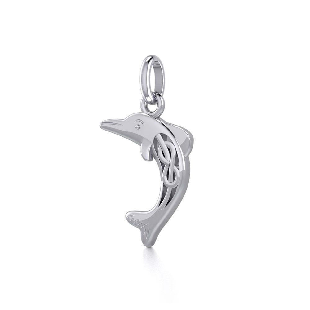 Small Celtic Joyful Dolphin Silver Pendant