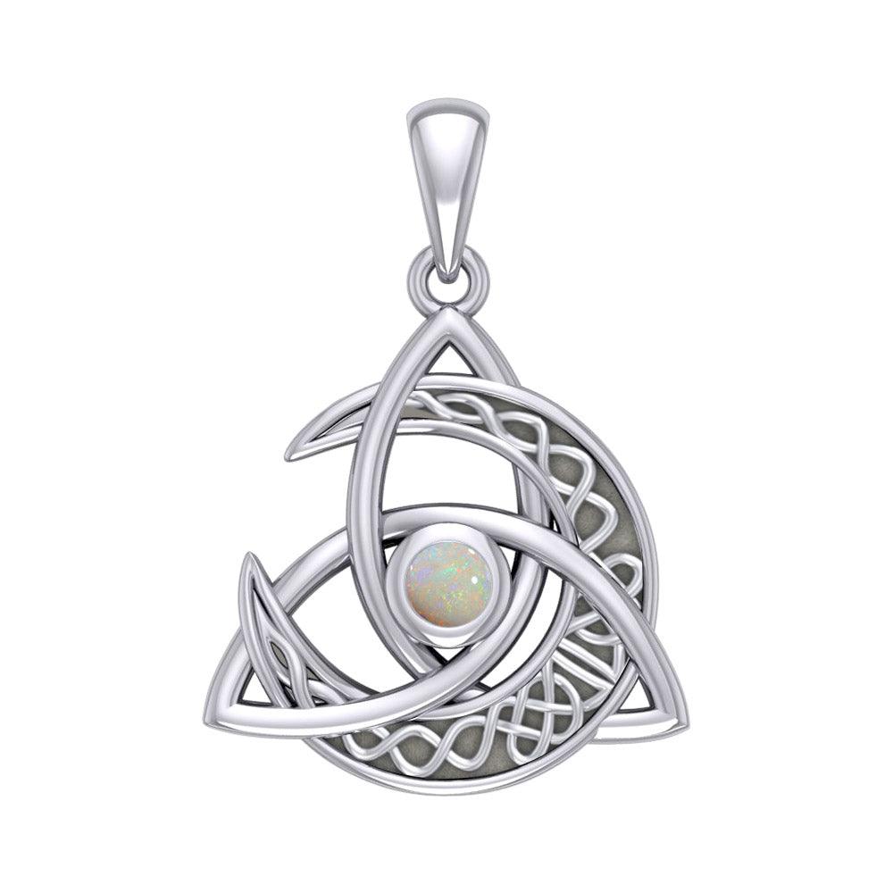 Trinity Knot with Celtic Crescent Moon Silver Pendant with Gemstone