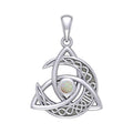 Trinity Knot with Celtic Crescent Moon Silver Pendant with Gemstone