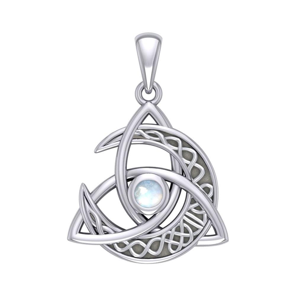 Trinity Knot with Celtic Crescent Moon Silver Pendant with Gemstone