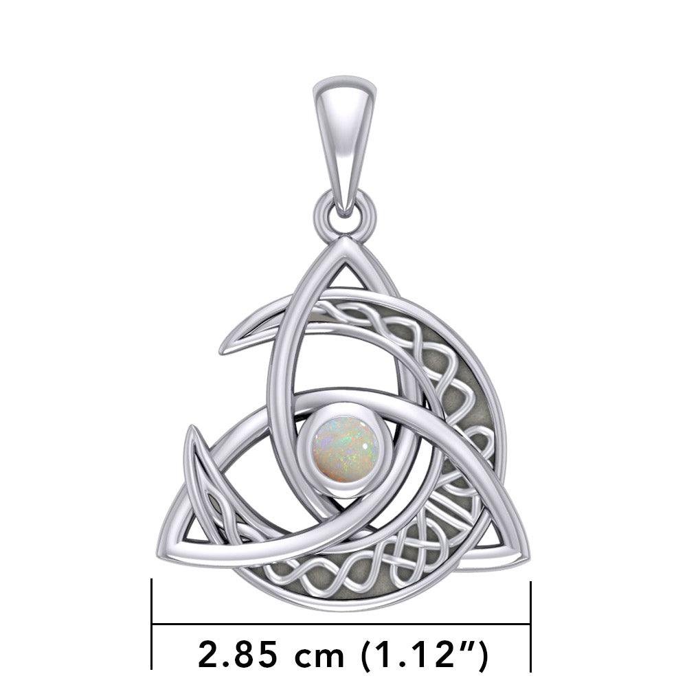Trinity Knot with Celtic Crescent Moon Silver Pendant with Gemstone