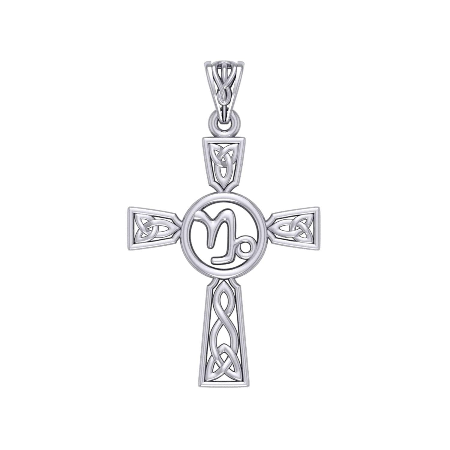 Celtic Cross Capricorn Astrology Zodiac Sign Silver Pendant