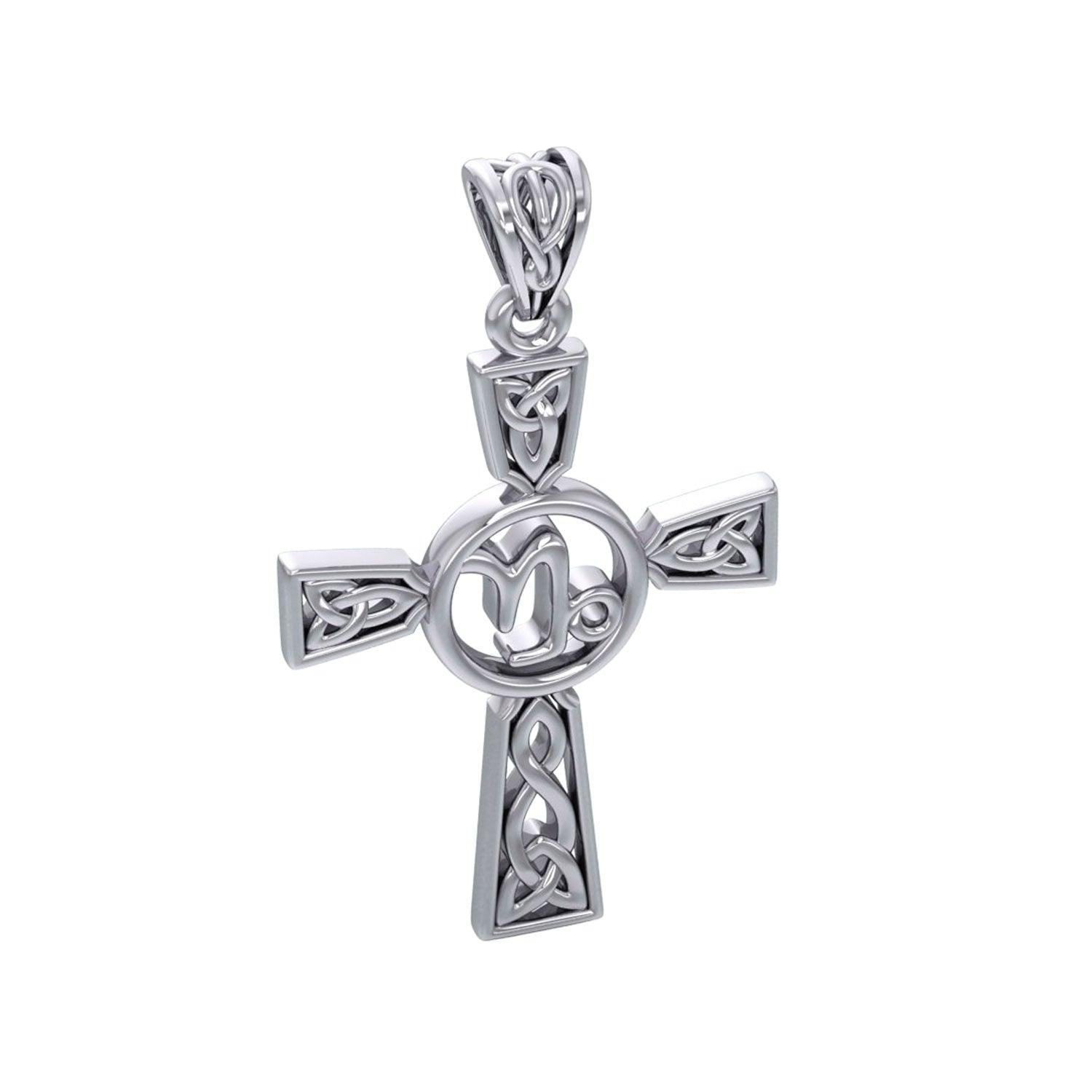 Celtic Cross Capricorn Astrology Zodiac Sign Silver Pendant