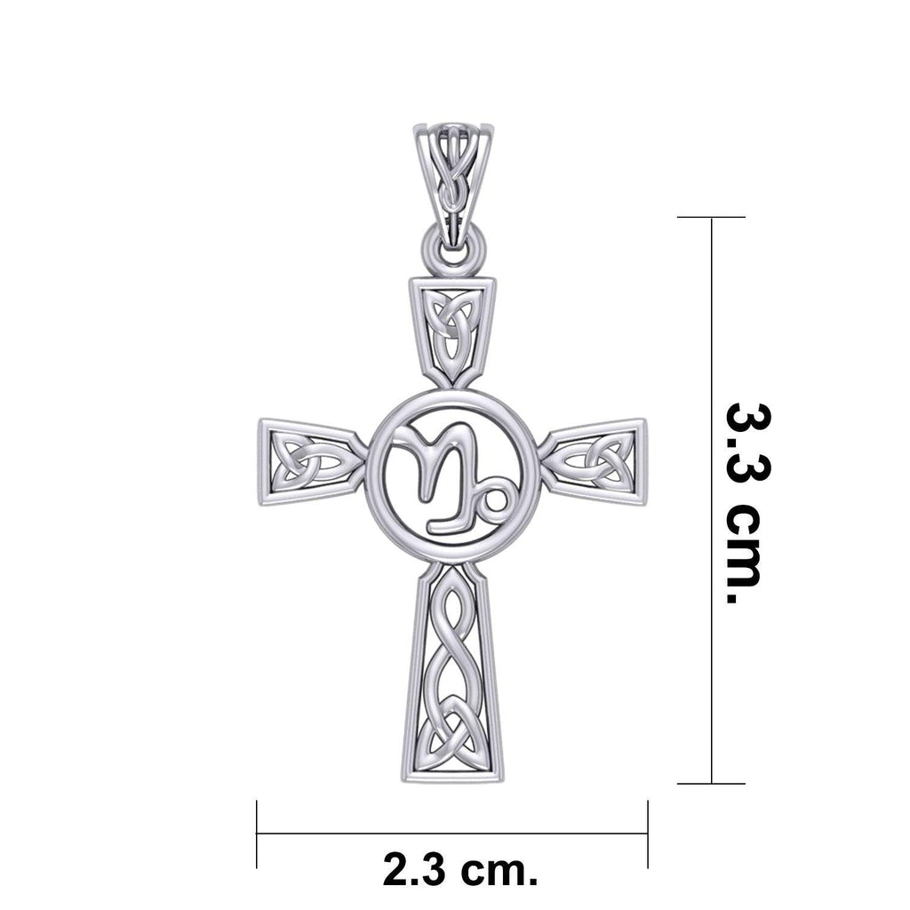Celtic Cross Capricorn Astrology Zodiac Sign Silver Pendant