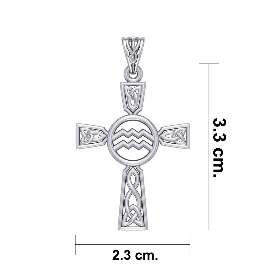 Celtic Cross Aquarius Astrology Zodiac Sign Sterling Silver Pendant